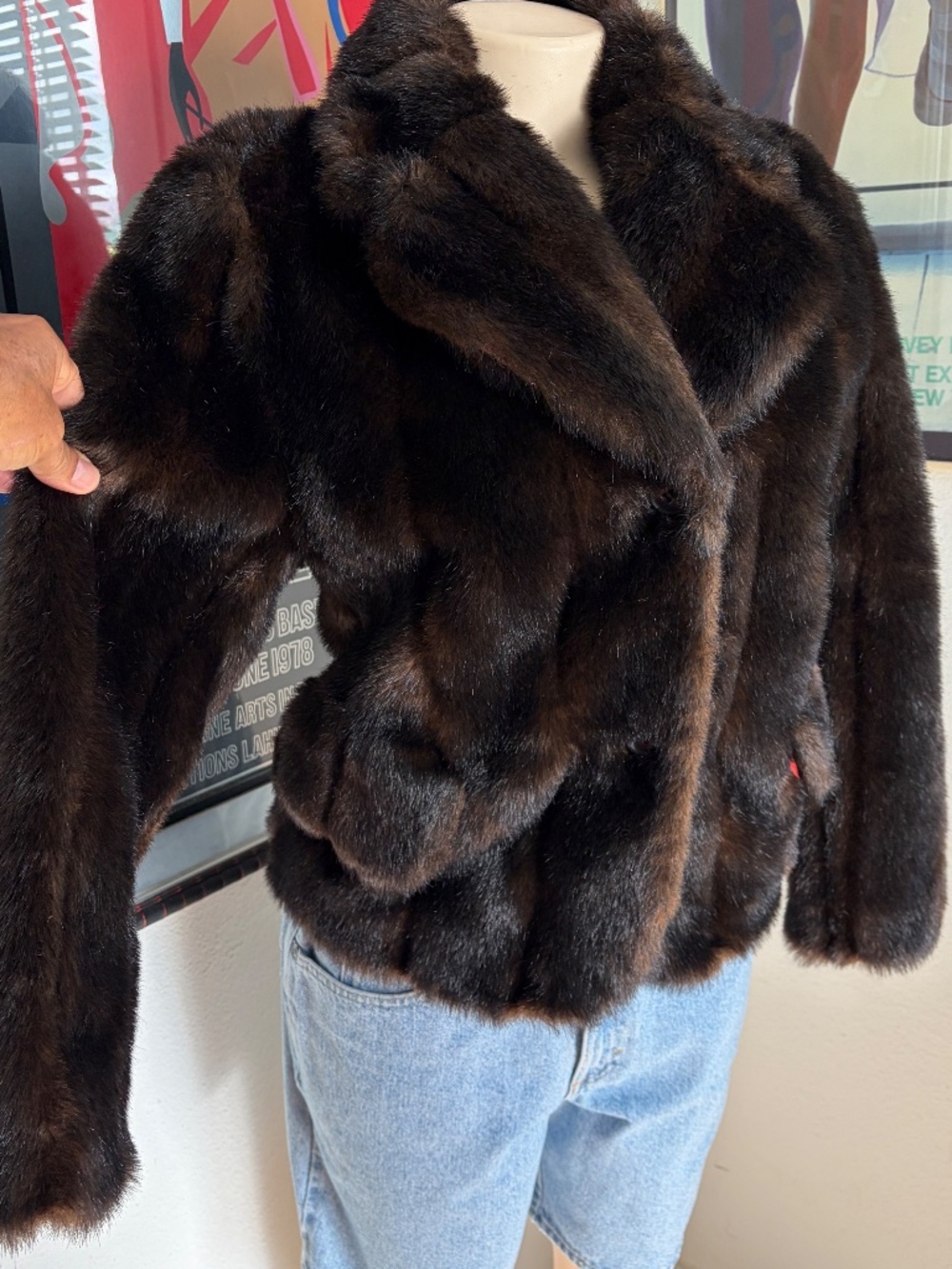 Vintage 1980s Faux Fur Cropped Coat. Size S